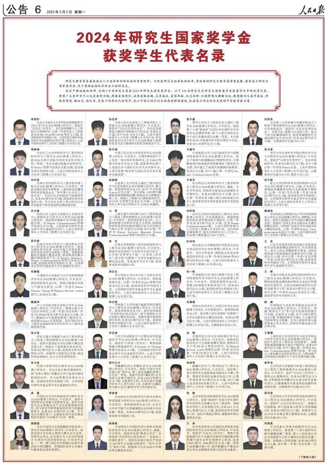 学生代表名录（研究生本科生）2024 年国家奖学金获奖(图2)